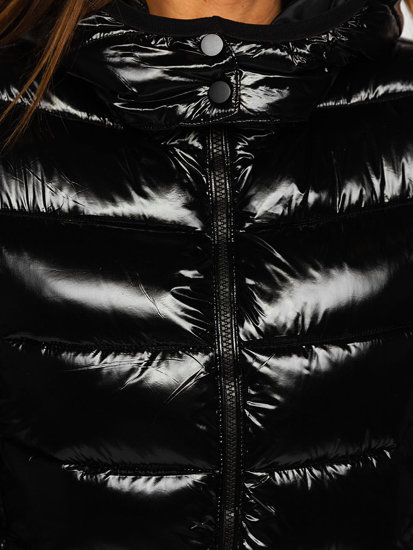 Čierna dámska prešívaná zimná bunda s kapucňou Bolf B9583