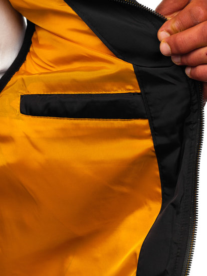 Čierna, hrubá pánska prešívaná vesta s kapucňou Bolf 7129