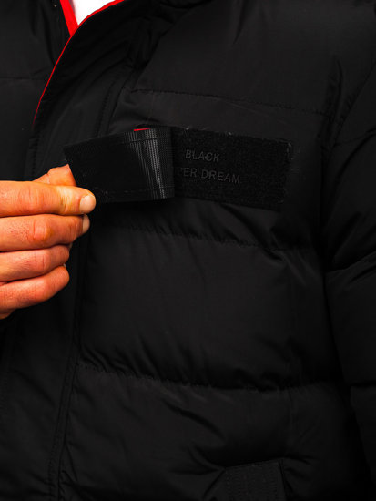 Čierna pánska dlhá prešívaná zimná bunda Bolf 6477