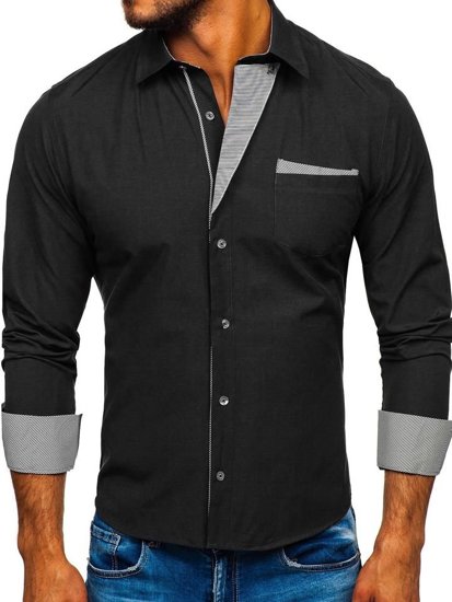Čierna pánska elegantná košeľa s dlhými rukávmi BOLF 4713