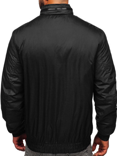 Čierna pánska prechodná bunda s kapucňou ukrytou v golieri Bolf 5M3102