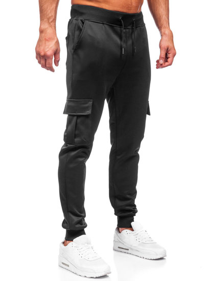 Čierne pánske teplákové jogger nohavice s cargo vreckami Bolf 8K1130