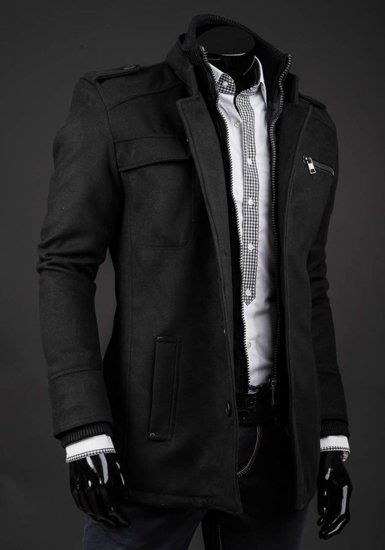 Čierny pánsky zimný kabát Bolf 8856A
