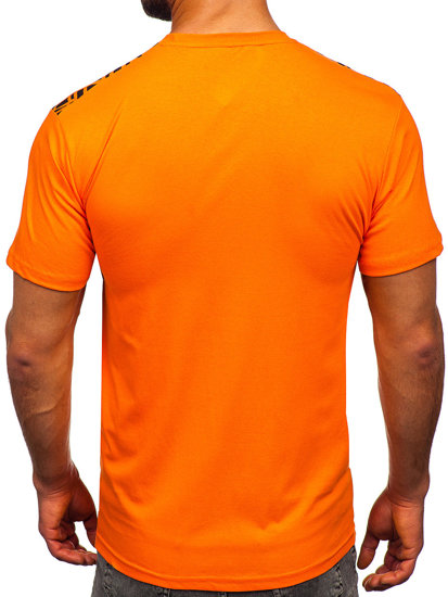 Oranžové pánske bavlnené tričko s potlačou Bolf 14720