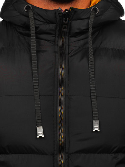 Pánska obojstranná hrubá prešívaná vesta s kapucňou vo farebnej kombinácií čiernej a ťavej srsti Bolf 7127