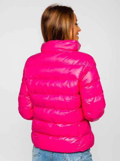 Ružová dámska prešívaná zimná bunda bez kapucne Bolf 23061