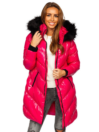 Ružová dámska prešívaná zimná bunda s kapucňou Bolf 23069