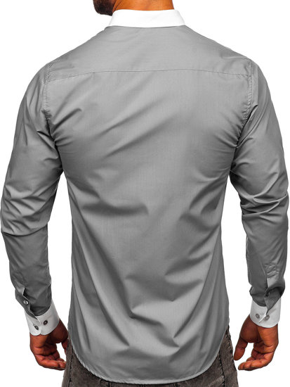 Sivá pánska elegantná košeľa s dlhými rukávmi Bolf 21750