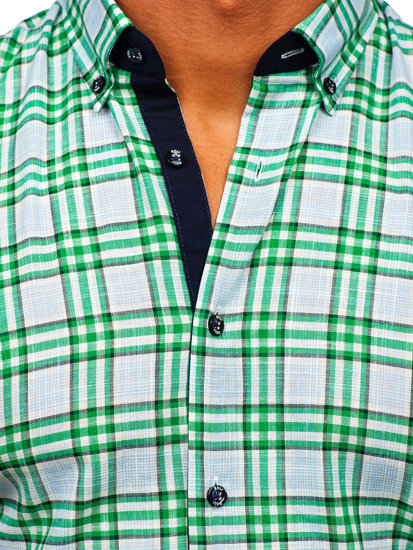 Zelená pánska kockovaná košeľa s krátkym rukávom Bolf 201501