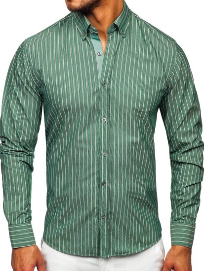 Zelená pánska pruhovaná košeľa s dlhými rukávmi Bolf 20731-1