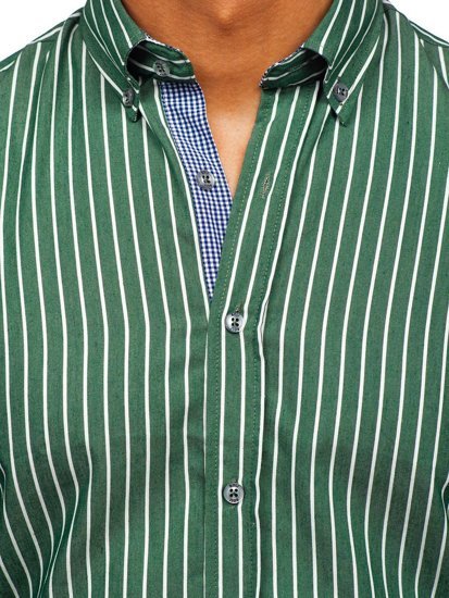Zelená pánska pruhovaná košeľa s dlhými rukávmi Bolf 20731