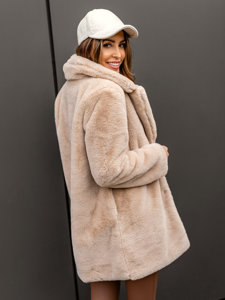 Béžový dámský kabát - imitácia ovčej kožušiny Bolf 21131