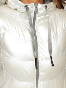 Biela dámska dlhá prešívaná vesta s kapucňou Bolf 7043