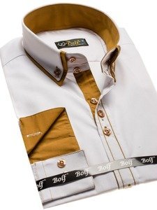Biela pánska elegantá košeľa s dlhými rukávmi BOLF 3703