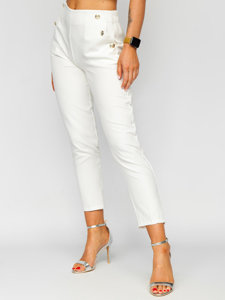 Biele dámske látkové nohavice s ozdobnými gombíkmi Bolf 8155