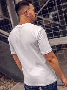 Biele pánske bavlnené tričko s potlačou Bolf 14751A