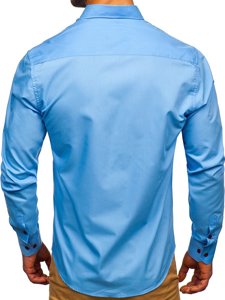 Bledomodrá pánska košeľa s dlhými rukávmi Bolf 20710