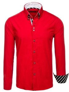 Červená pánska košeľa s dlhými rukávmi BOLF 3762