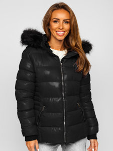 Čierna dámska prešívaná zimná bunda s kapucňou Bolf 23067