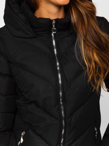 Čierna dámska prešívaná zimná bunda s kapucňou Bolf 5M725