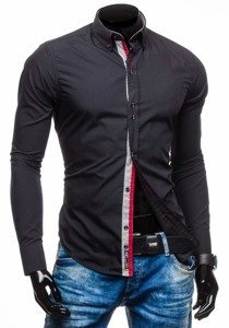 Čierna pánska elegantná košeľa s dlhými rukávmi BOLF 5819