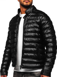 Čierna pánska prešívaná koženková zimná bunda Bolf 0021