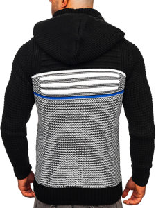 Čierny hrubý pánsky sveter/bunda so zapínaním na zips s kapucňou Bolf 2048