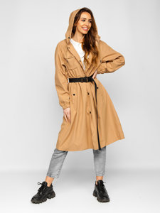 Hnedá dámska dlhá prechodná bunda a kabát 2v1 s kapucňou Bolf AG5019