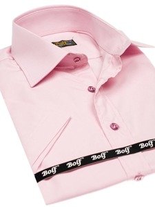 Ružová pánska elegantá košeľa s krátkymi rukávmi BOLF 7501