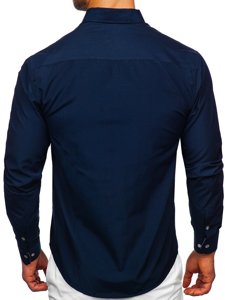 Tmavomodrá pánska košeľa s dlhými rukávmi Bolf 20719