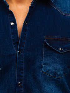 Tmavomodrá pánska riflová košeľa s dlhými rukávmi Bolf R700