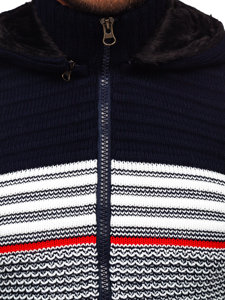 Tmavomodrý hrubý pánsky sveter/bunda so zapínaním na zips s kapucňou Bolf 2048