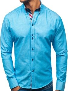 Tyrkysová pánska elegantá košeľa s dlhými rukávmi BOLF 2759