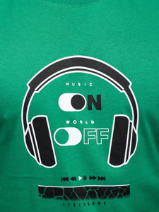 Zelené pánske bavlnené tričko s potlačou Bolf 14740